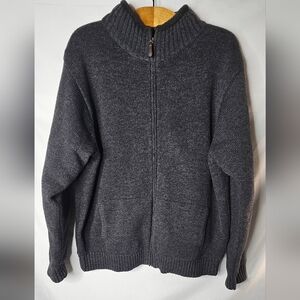LL Bean Wool Blend Sweater Men's Large Gray w/ Pockets Fleece Lined Heavyweight